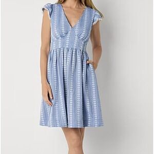 Peyton & Parker Women's‎ Blue Floral Embroidered Cotton Blend Dress 1X Plus Size